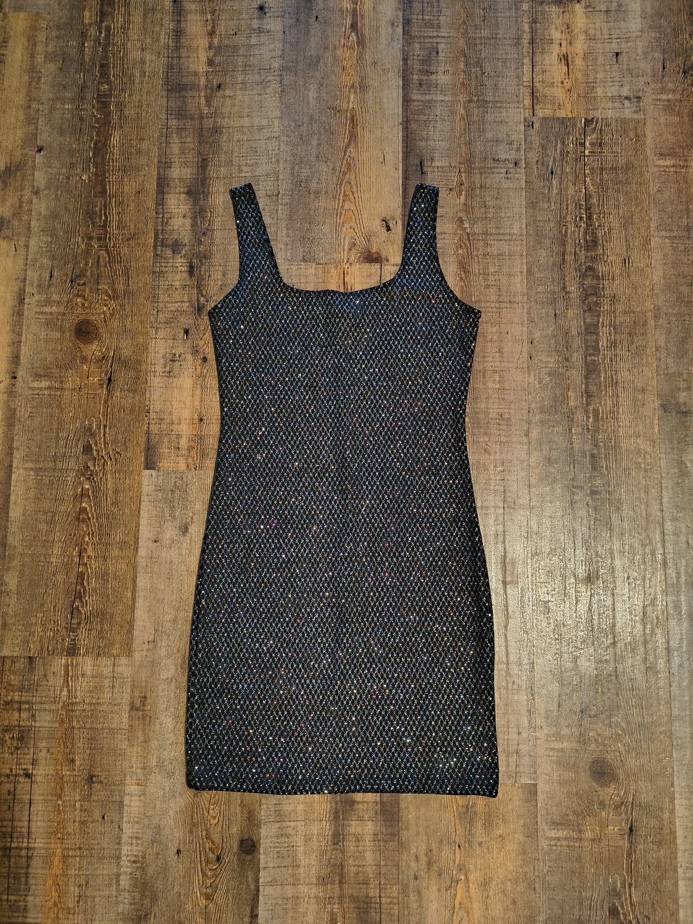 IRIS Sleeveless Black Sparkle Glittery Effect Bodycon Mini Club Dress Size L